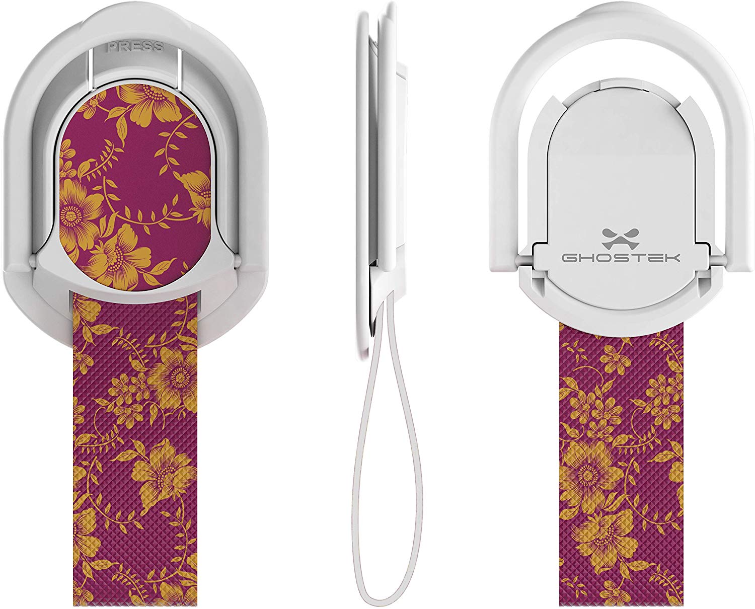 Ghostek Loop Phone Ring Holder Strap with Stand and Smartphone Car Holder Magnet Cute iPhone Grips for Women Perfect for Taking Selfies Removable for Wireless Charging Compatible - (Floral Fuchsia)