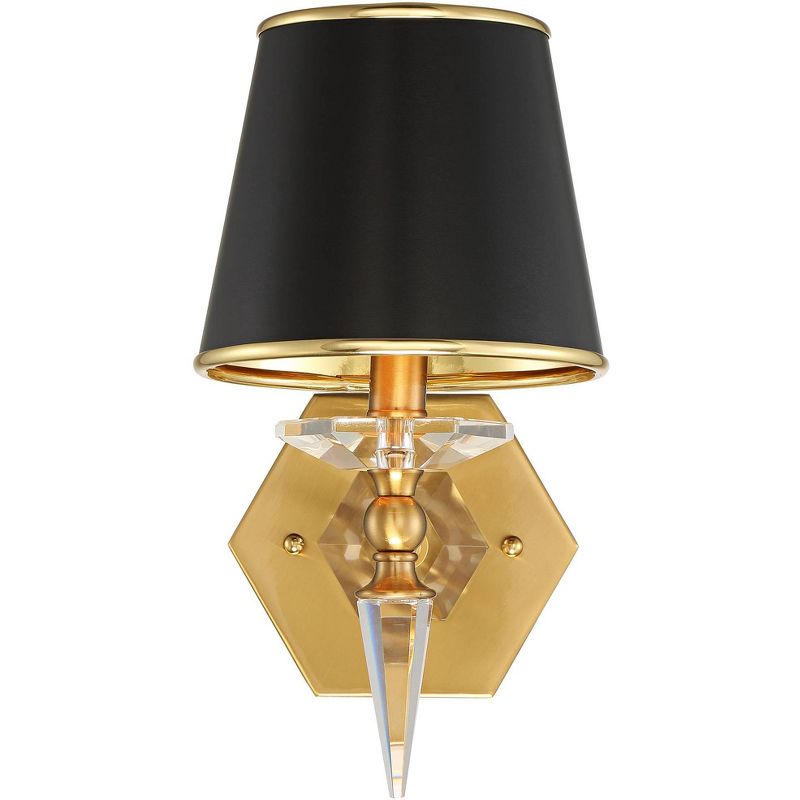 Vienna Full Spectrum Modern Wall Lamp Brass Crystal Hardwired 13" High Fixture Black Paper Shade for Bedroom Reading Living Room