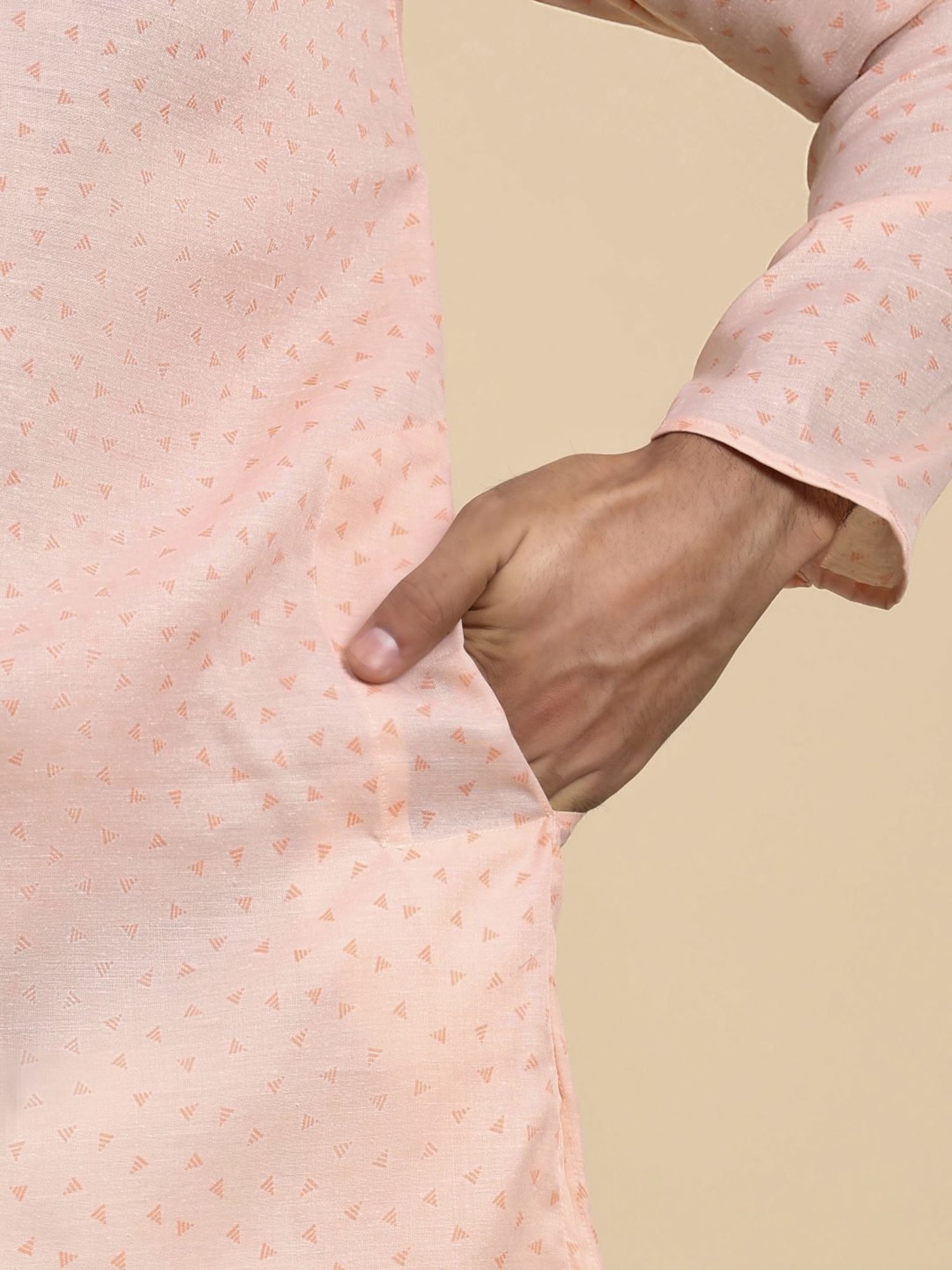 Pro-Ethic Style Developer Peach & White Cotton Regular Fit Printed Kurta Bottom Set