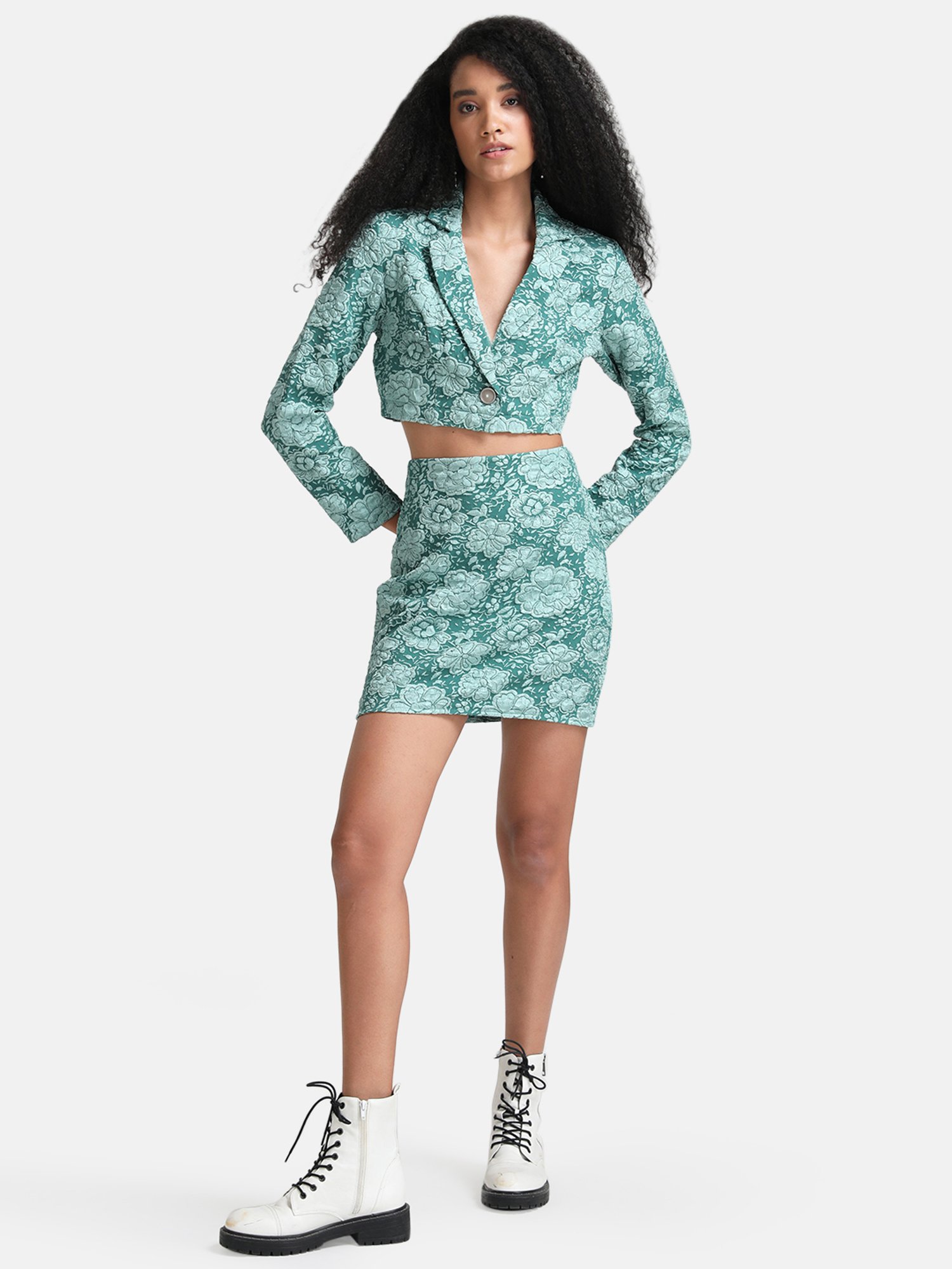 Kazo Green Floral Print Mini Skirt