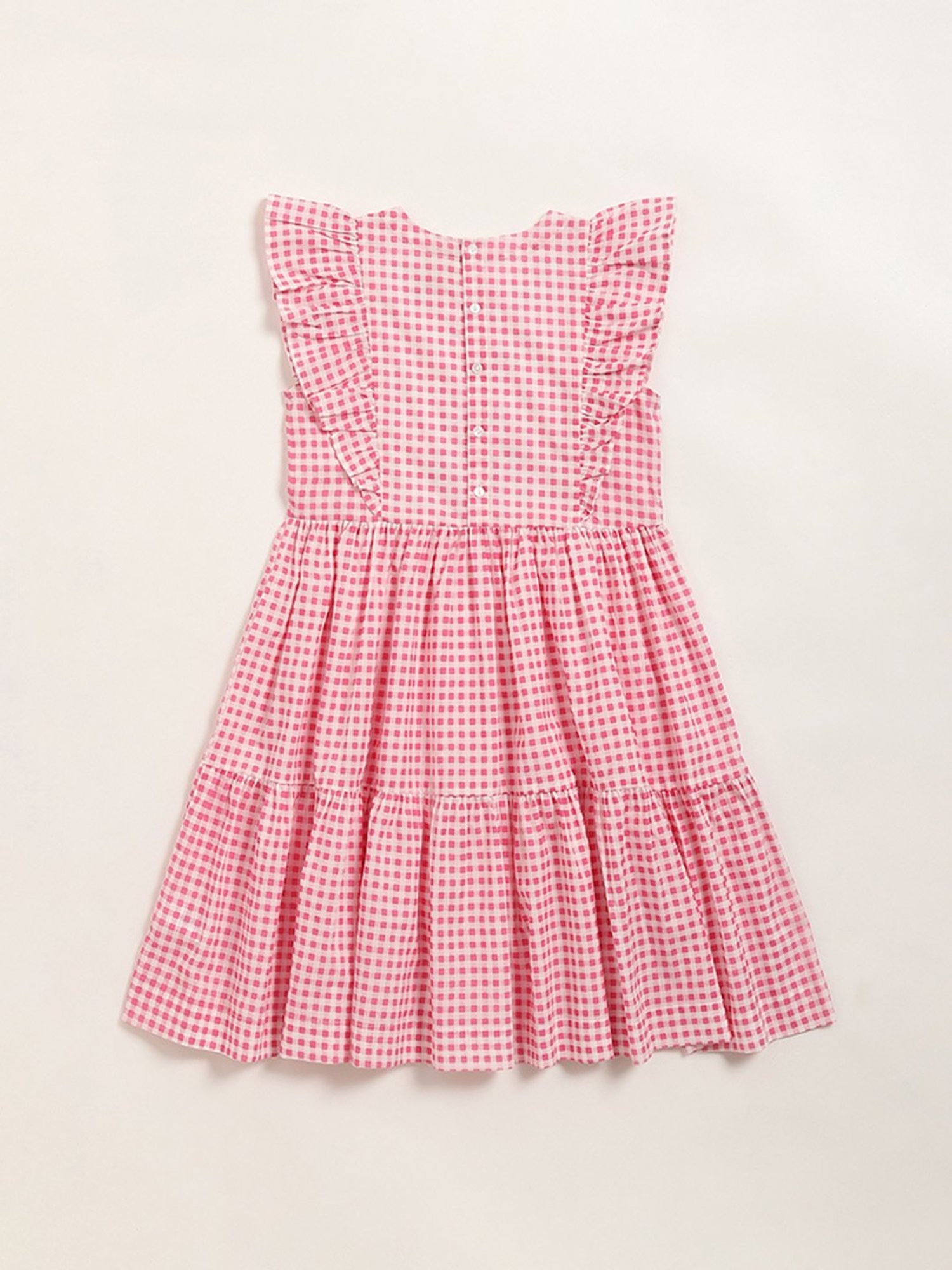 Utsa Kids by Westside Pink Gingham Checkered Tiered Cotton Dress