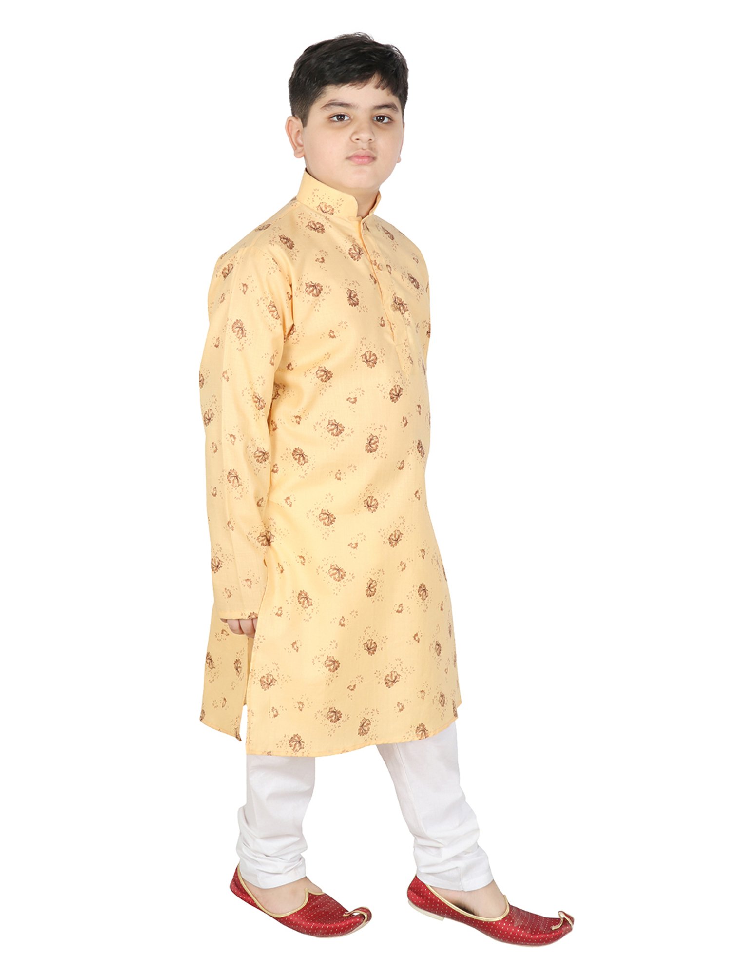 SG Yuvraj Kids Light Yellow & White Printed Full Sleeves Kurta with Pyjamas
