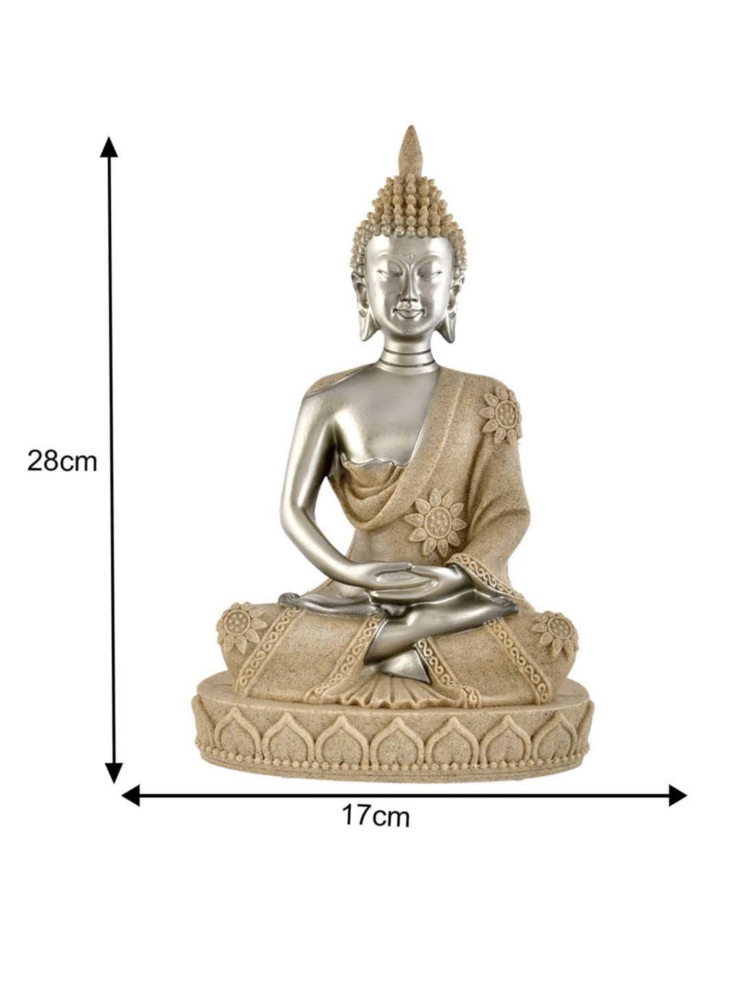 Tayhaa Silver Resin Eternal Wisdom Tranquility Buddha Idol