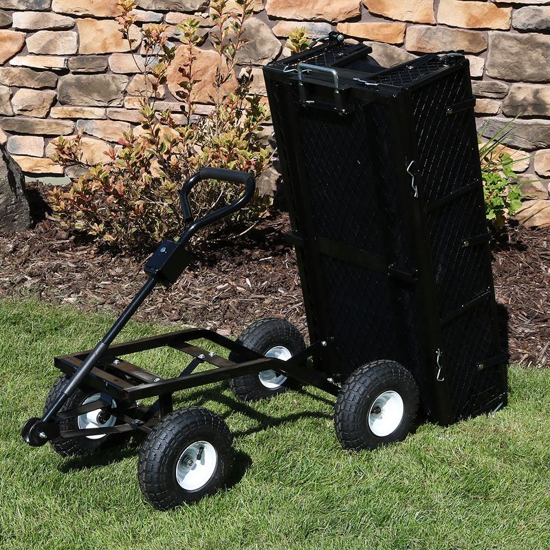 Sunnydaze Outdoor Lawn and Garden Heavy-Duty Steel Dump Cart with Removable Sides and Weather-Resistant Polyester Liner - Black