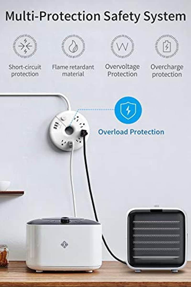 Power Strip with USB, NTONPOWER Flat Plug Power Strip, 6 Outlets & 3 USB Ports, 6 ft Extension Cord, Wall Mount, Desktop Charging Station for Home, Dorm Room, Office and Nightstand-White
