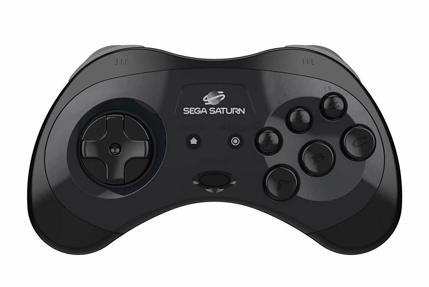 Retro-Bit Official Sega Saturn Bluetooth Controller 8-Button Arcade Pad for Nintendo Switch, PC, Mac, Android, Steam - Black