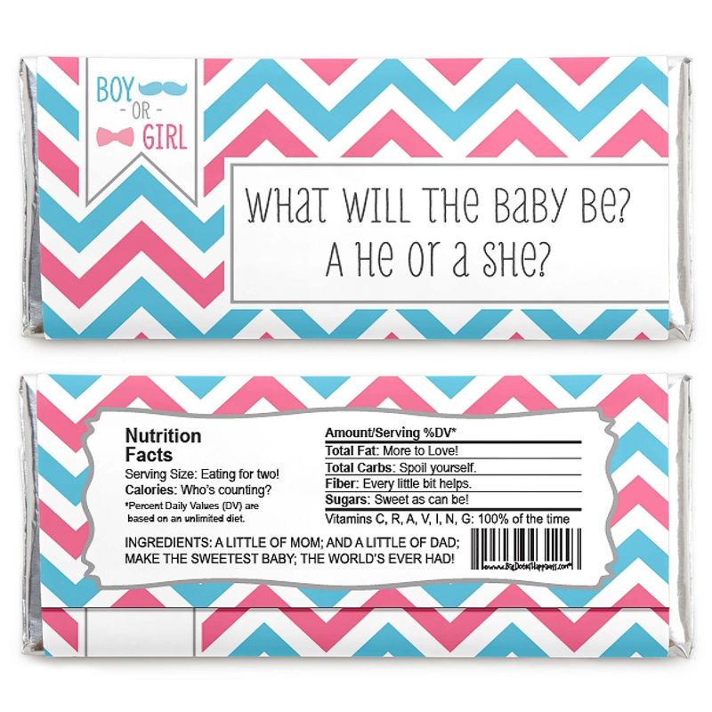 Big Dot of Happiness Chevron Gender Reveal - Candy Bar Wrappers Baby Shower or Gender Reveal Party Favors - Set of 24