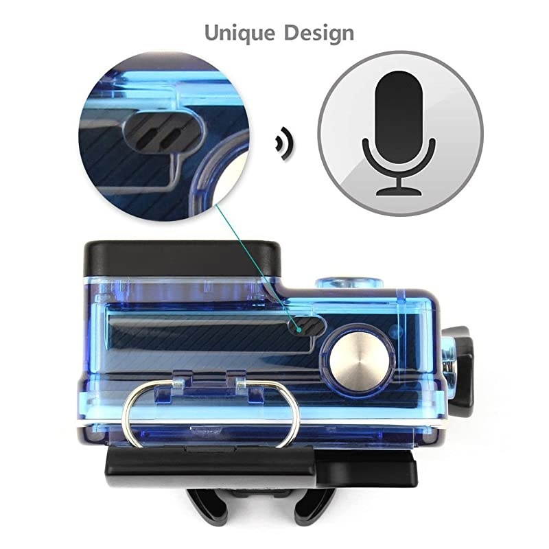 Side Open Protective Skeleton Housing Case with LCD Touch Backdoor and Silicone Lens Cap Cover for GoPro Hero 4, Hero3+, Hero 3 Camera - Transparent Blue