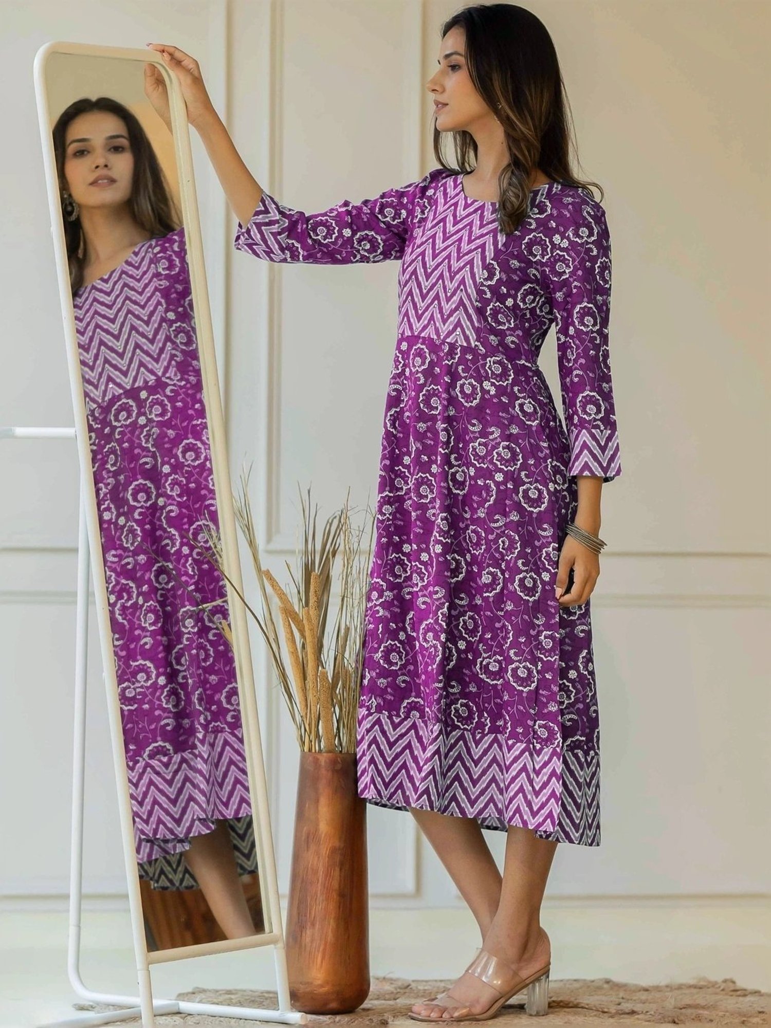 MIRCHI FASHION Purple Cotton Printed A-Line Dress