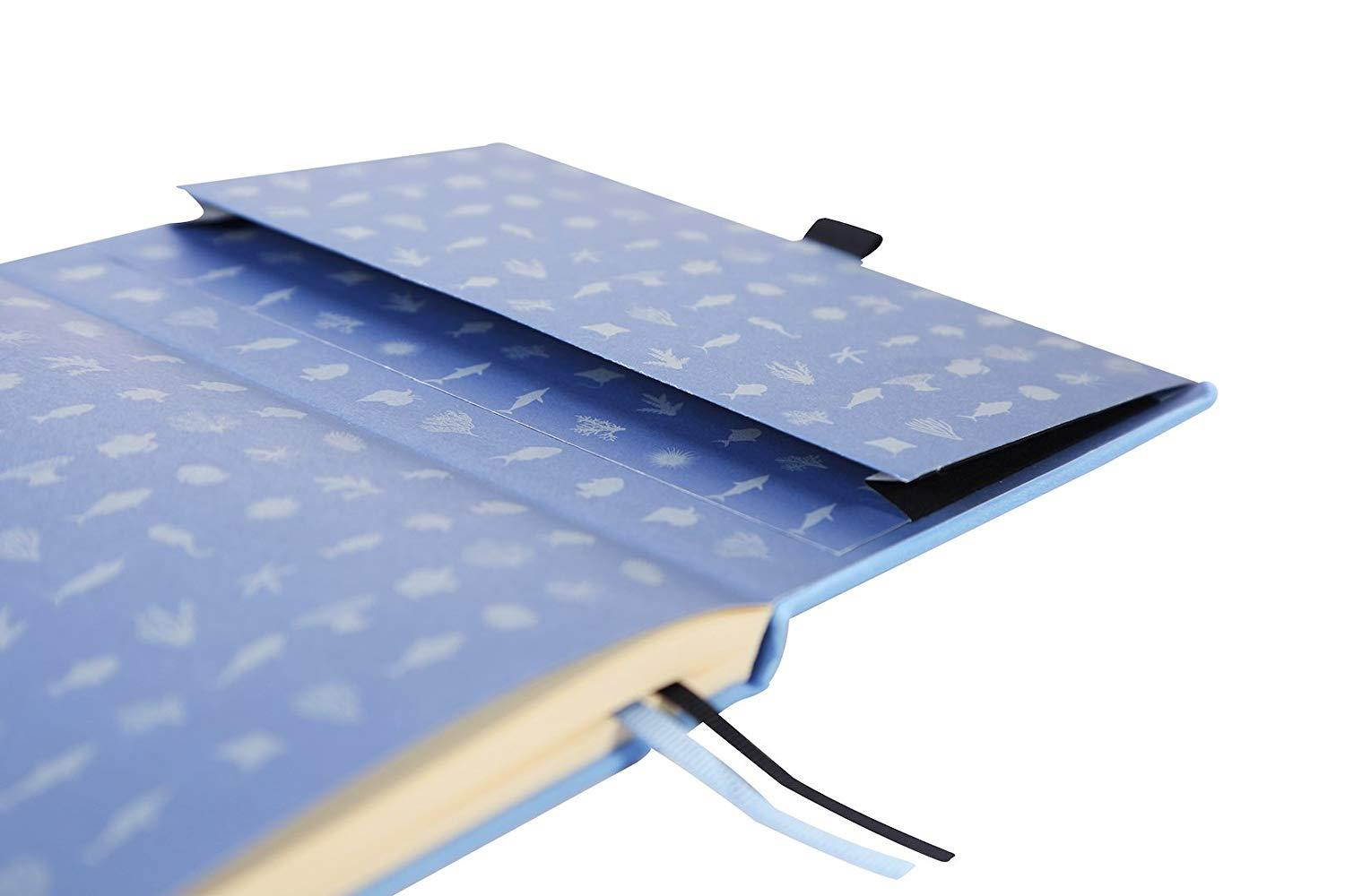 Dingbats Earth Notebook, Medium A5+ (6.2 x 8.5), Hardcover, PU Leather, 100gsm Coated Paper, Numbered Pages, Pocket, Elastic, Pen Holder, 2 Bookmarks (Dotted, Sky Blue - Great Barrier Reef)