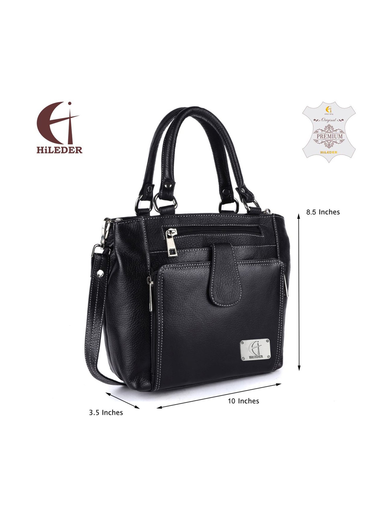 HiLEDER Black Solid Medium Handbag
