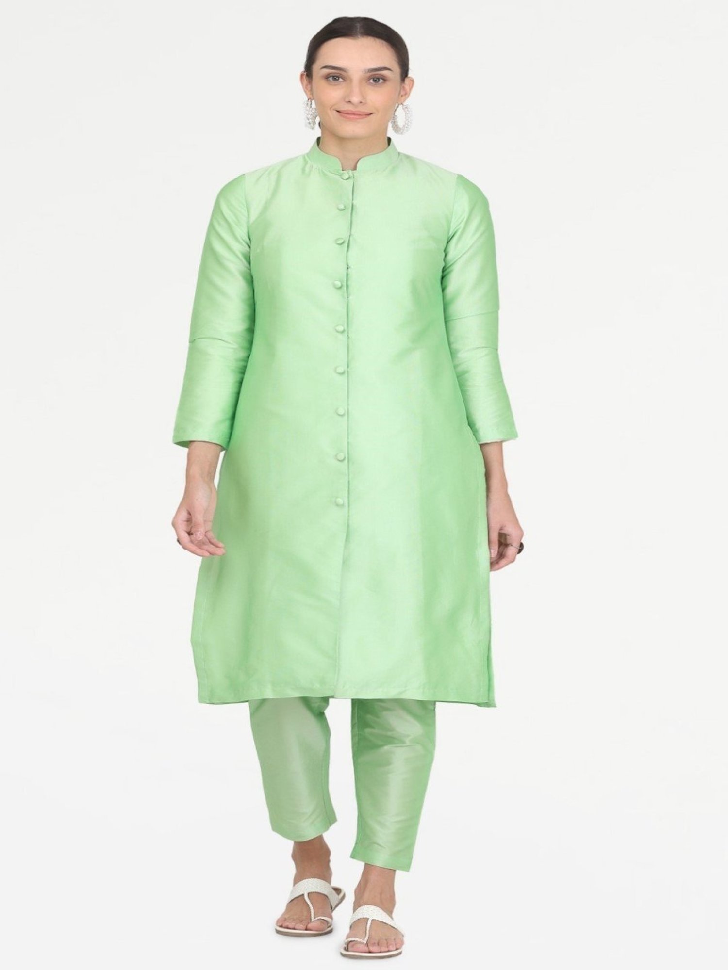 Kaanchie Nanggia Green Taffeta Jacket with Pant