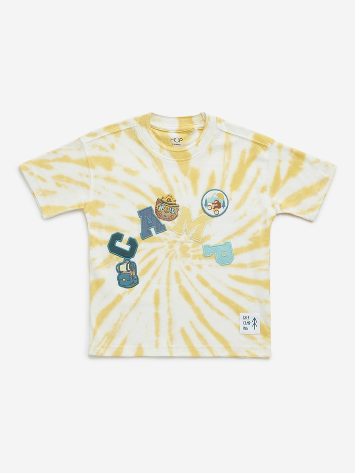 HOP Kids by Westside Yellow Tie-Dye Patterned Cotton T-Shirt