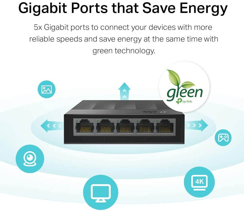 Litewave 5 Port Gigabit Ethernet Switch | Desktop Ethernet Splitter | Plastic Case | Unshielded Network Switch | Plug & Play | Fanless Quiet | Unmanaged (LS1005G)