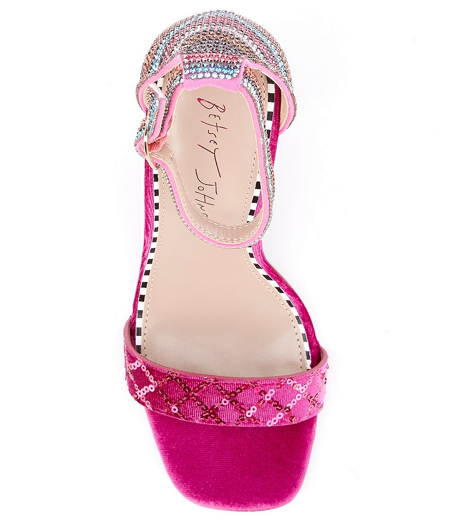 Betsey Johnson Cicely Stripe Embellished Ankle Strap Square Toe Sandals