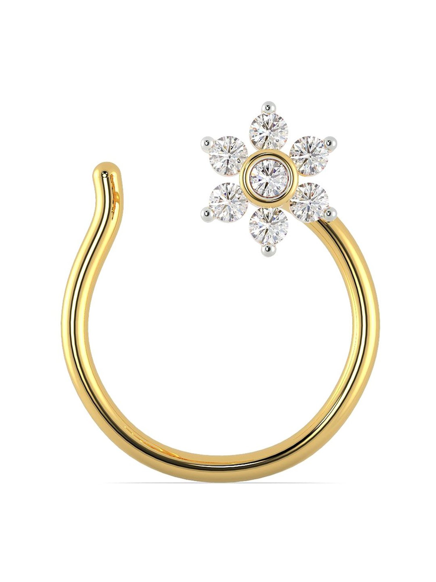 Malabar Gold and Diamonds 18k Gold & Diamond Mine Floral Nosepin for Women