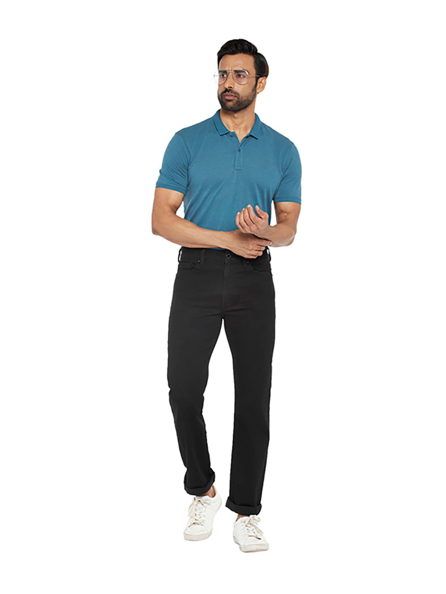 EVERBLUE Black Regular Fit Midrise Stretchable Jeans