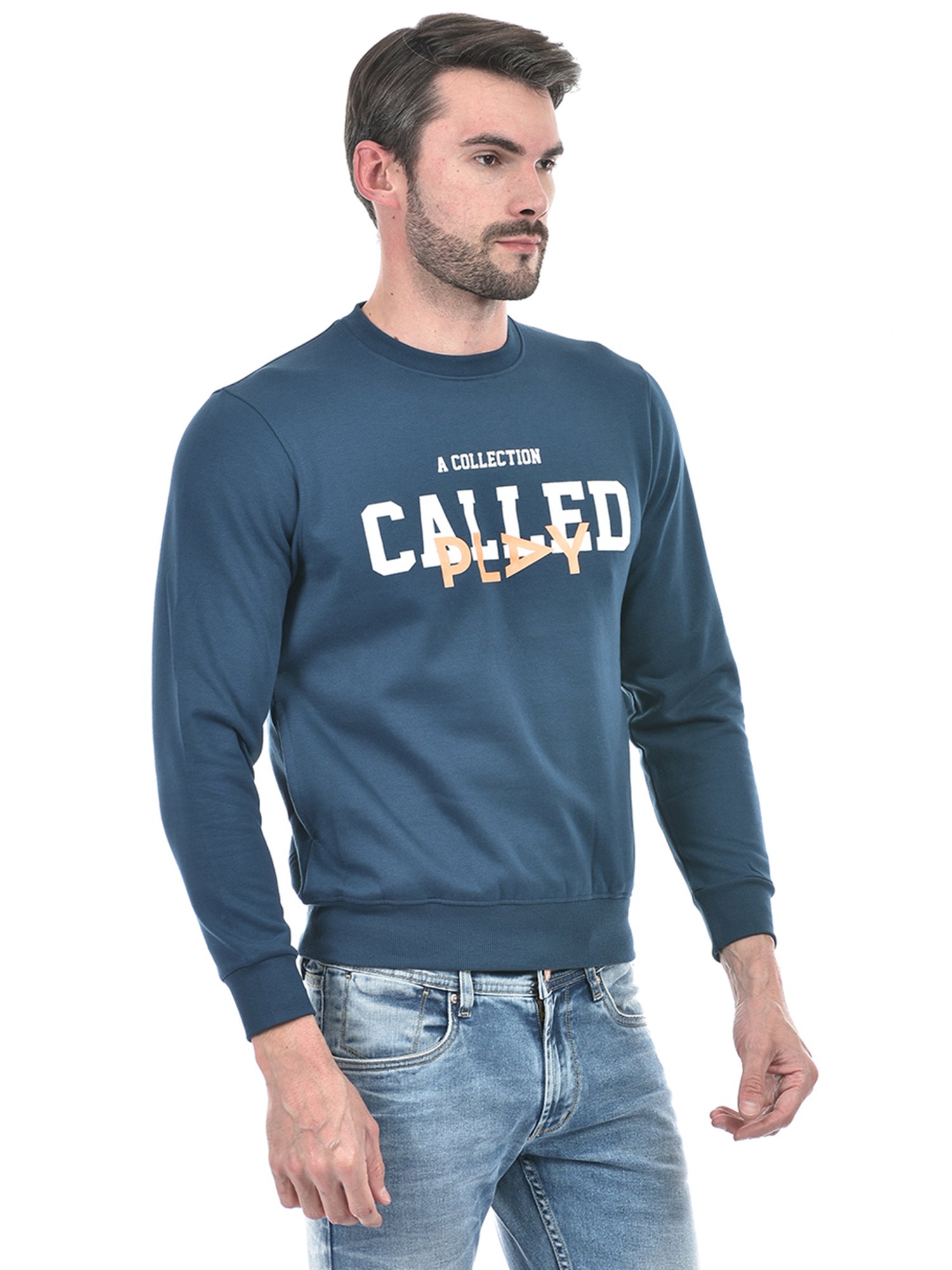 Integriti Airforce Blue Regular Fit Printed Sweatshirt