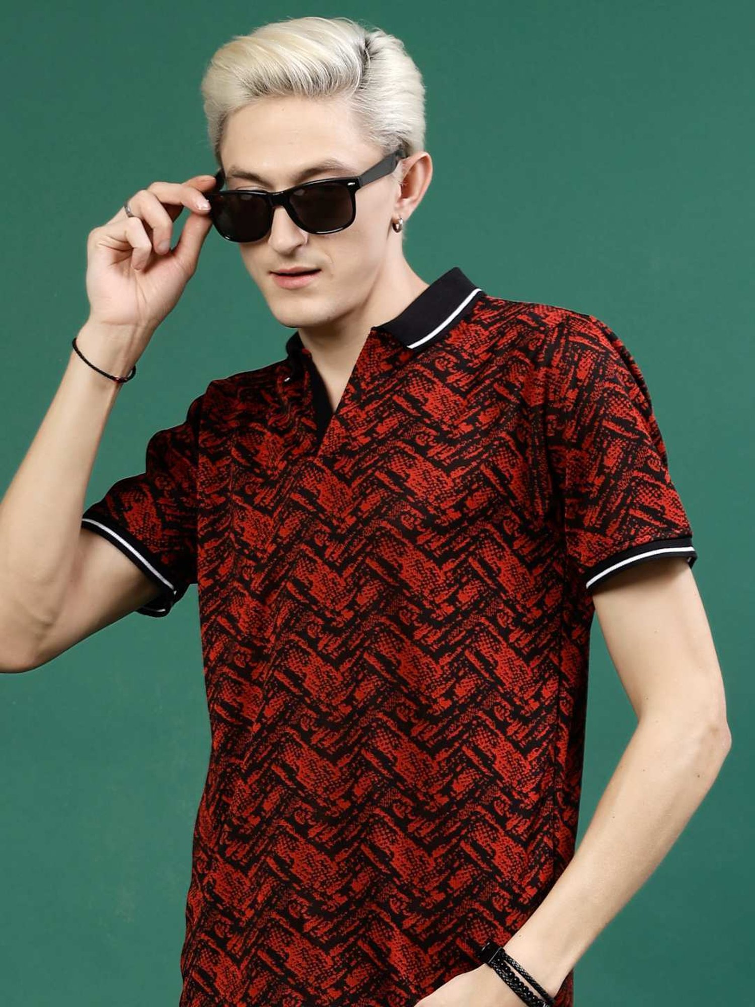 Rigo Maroon Slim Fit Printed Polo T-Shirt