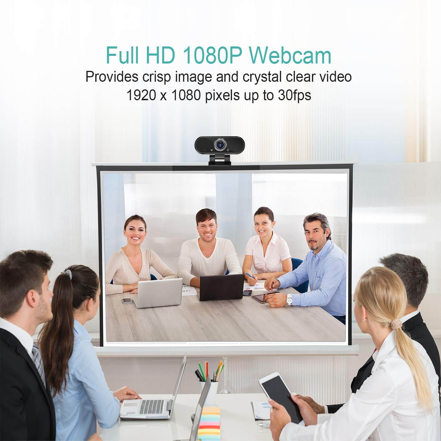 Webcam 1080P Computer Camera with Privacy Cover USB Connection Built-in Noise-reduction Microphone for Live Video