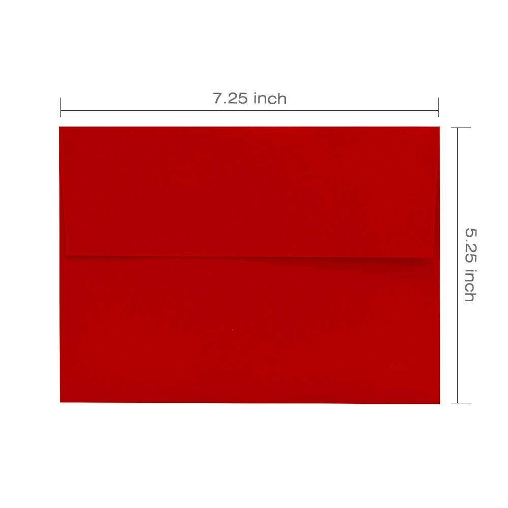 A7 Red Invitation 5x7 Envelopes - Self Seal, Square Flap,Perfect for 5x7 Cards, Weddings, Birthday, Invitations, Graduation, Baby Shower, 5.25 x 7.25 inches, 100 Pack, (Red)