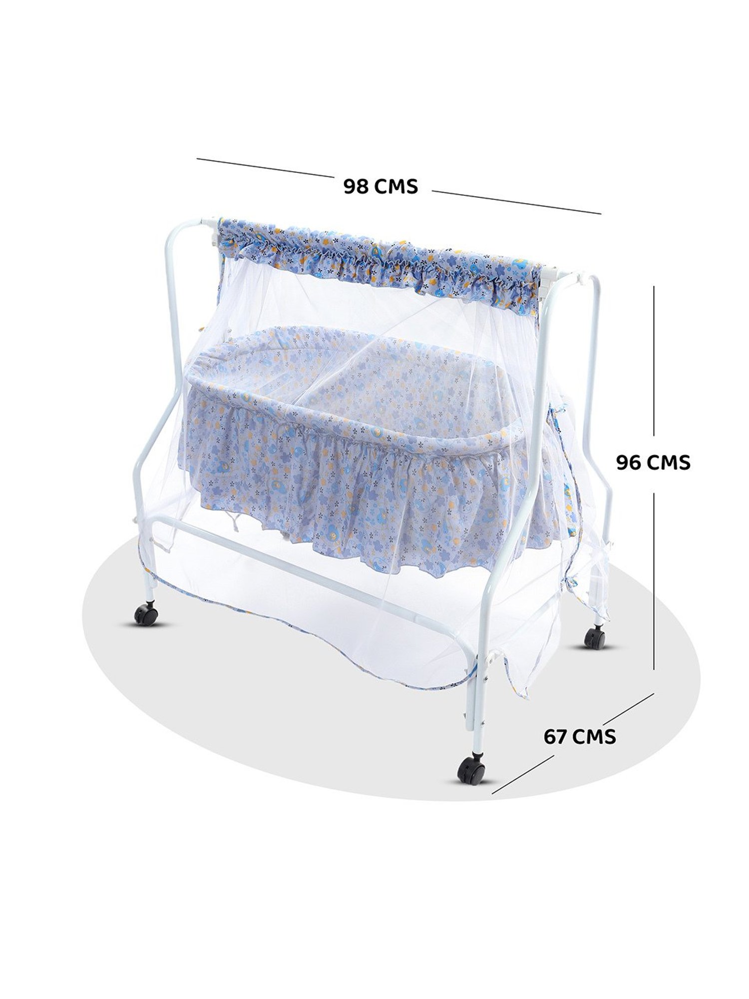 Kiddery Blue Baby Cradle with Mosquito Protection Net (Age 0-8 Months)