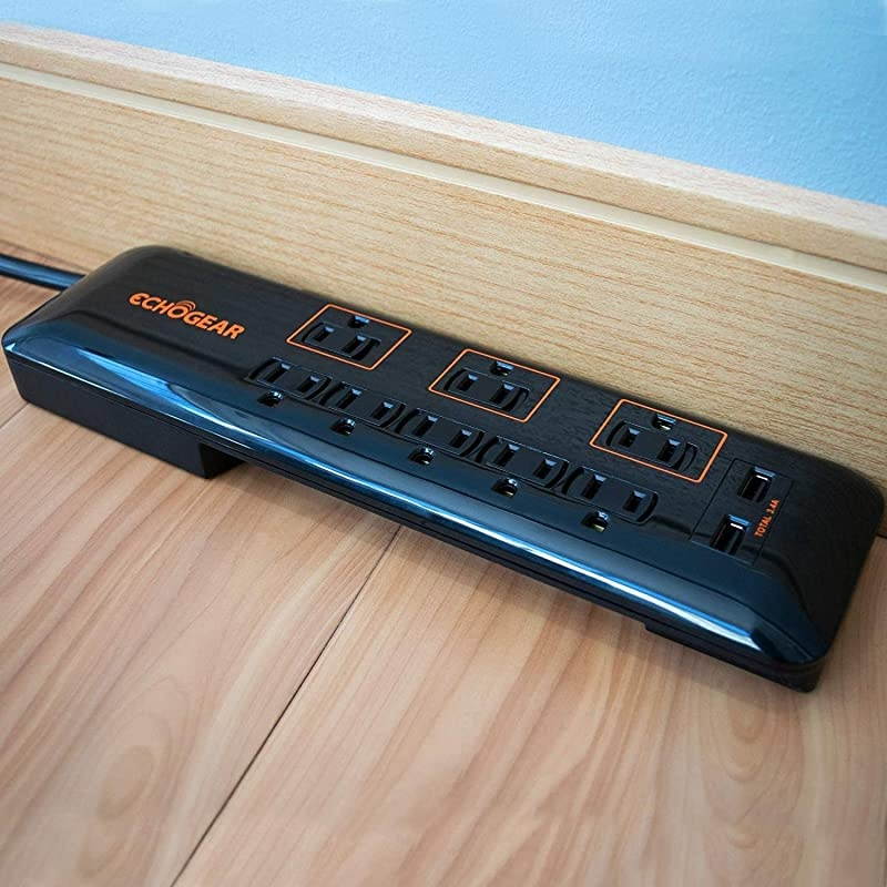 Low Profile Surge Protector Power Strip with 8 Outlets & 2 USB Ports - Best Surge Suppressor with 2160 Joules of Protection - Slim Black Profile is Easy to Store & Wall Mountable