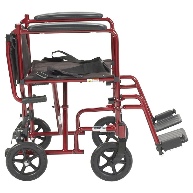Drive Medical Lightweight Transport Wheelchair, 17" Seat, Red