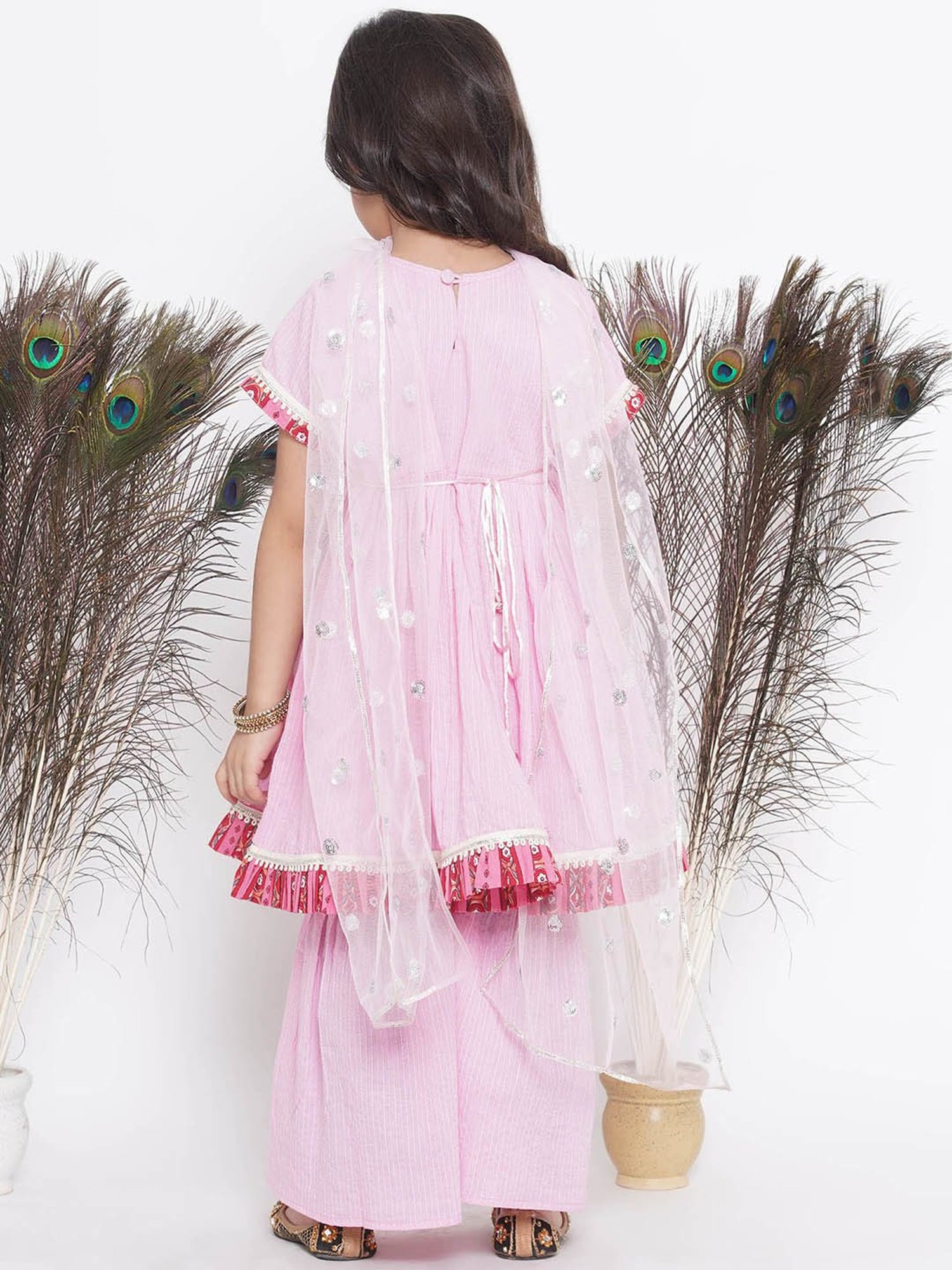 Little Bansi Kids Light Pink Printed Kurta, Salwar with Dupatta