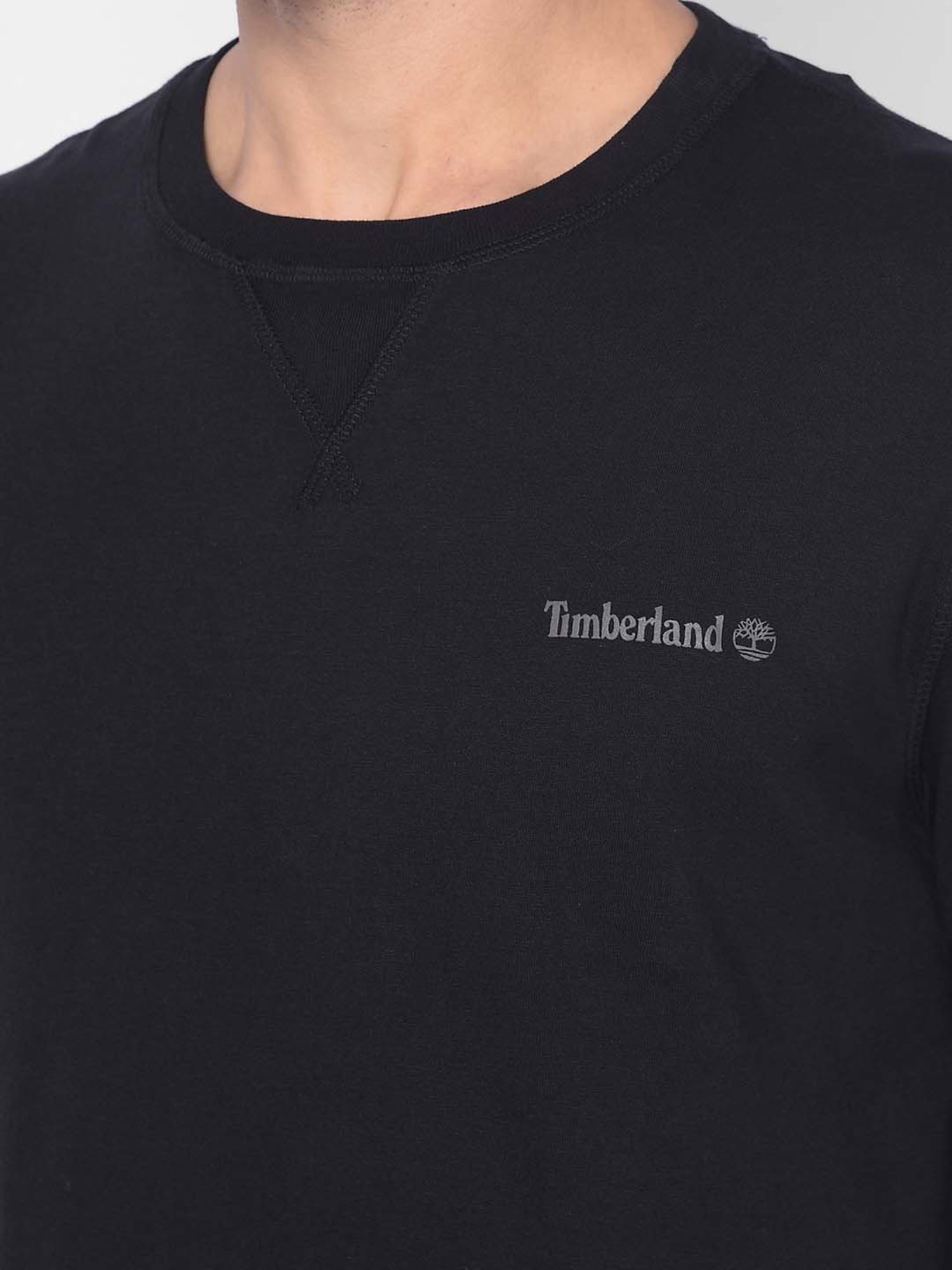Timberland Black Regular Fit Logo Print Crew T-Shirt