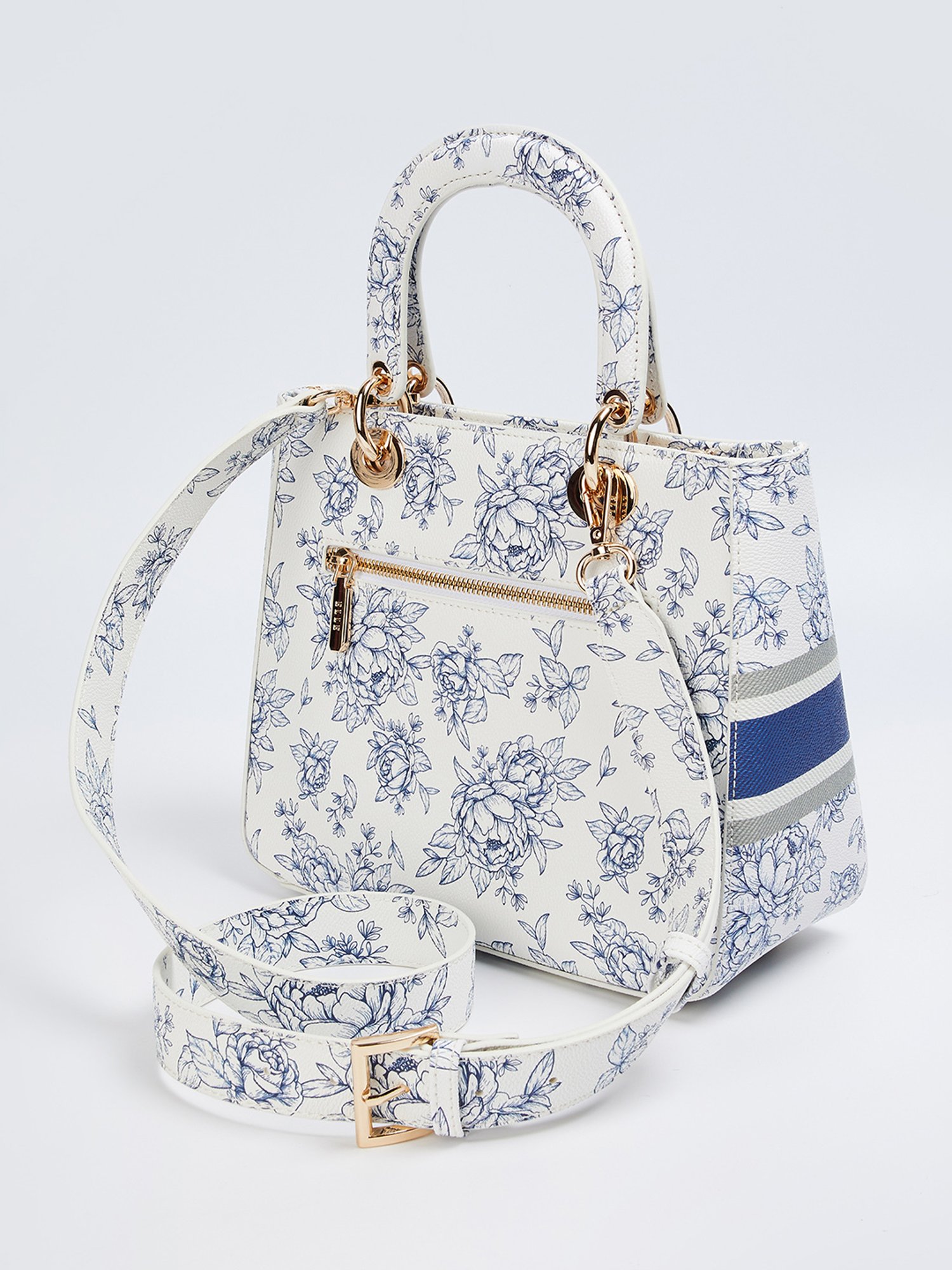 Elle White & Blue Printed Handbag