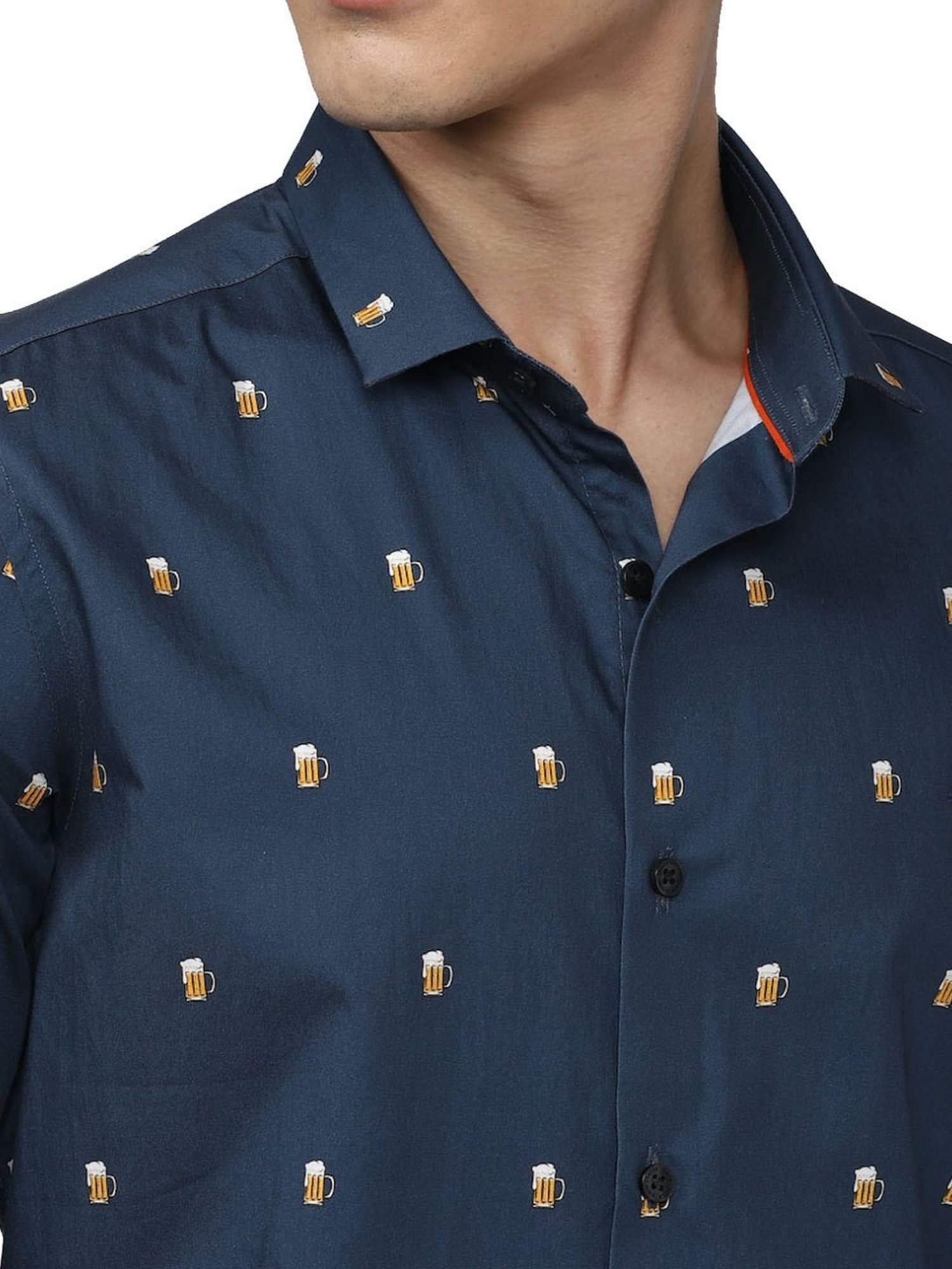 Simon Carter London Navy Printed Slim Fit Shirt