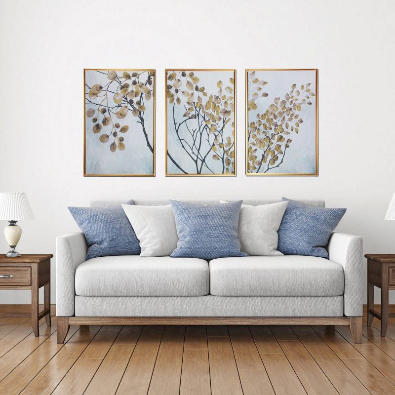 48" x 24" Asian Branches Triptych Floating Framed Wall Canvas Blue - Gallery 57