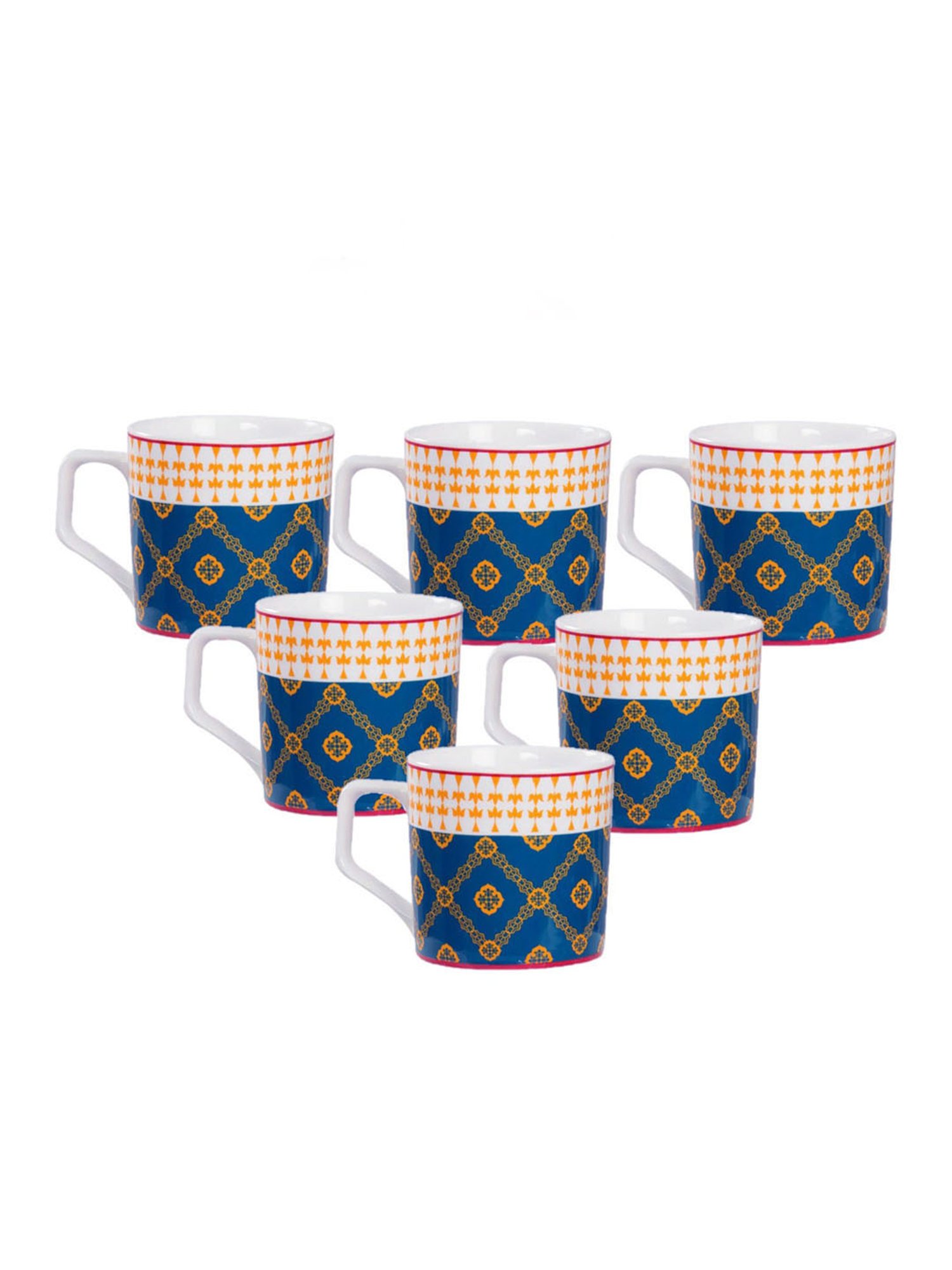 India Circus Fine Ceramic Floral Multicolor Coffee Mugs Set of 6 - 240 ml each
