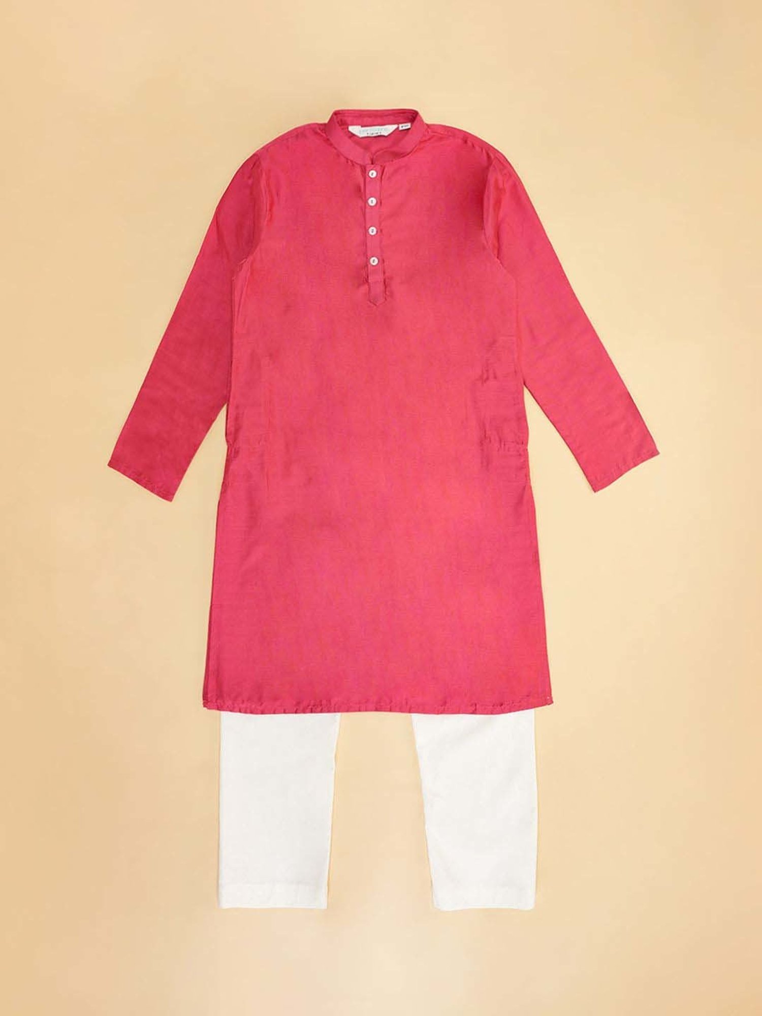 VASTRAMAY Boys Yellow & White Cotton Printed Full Sleeves Kurta Sets