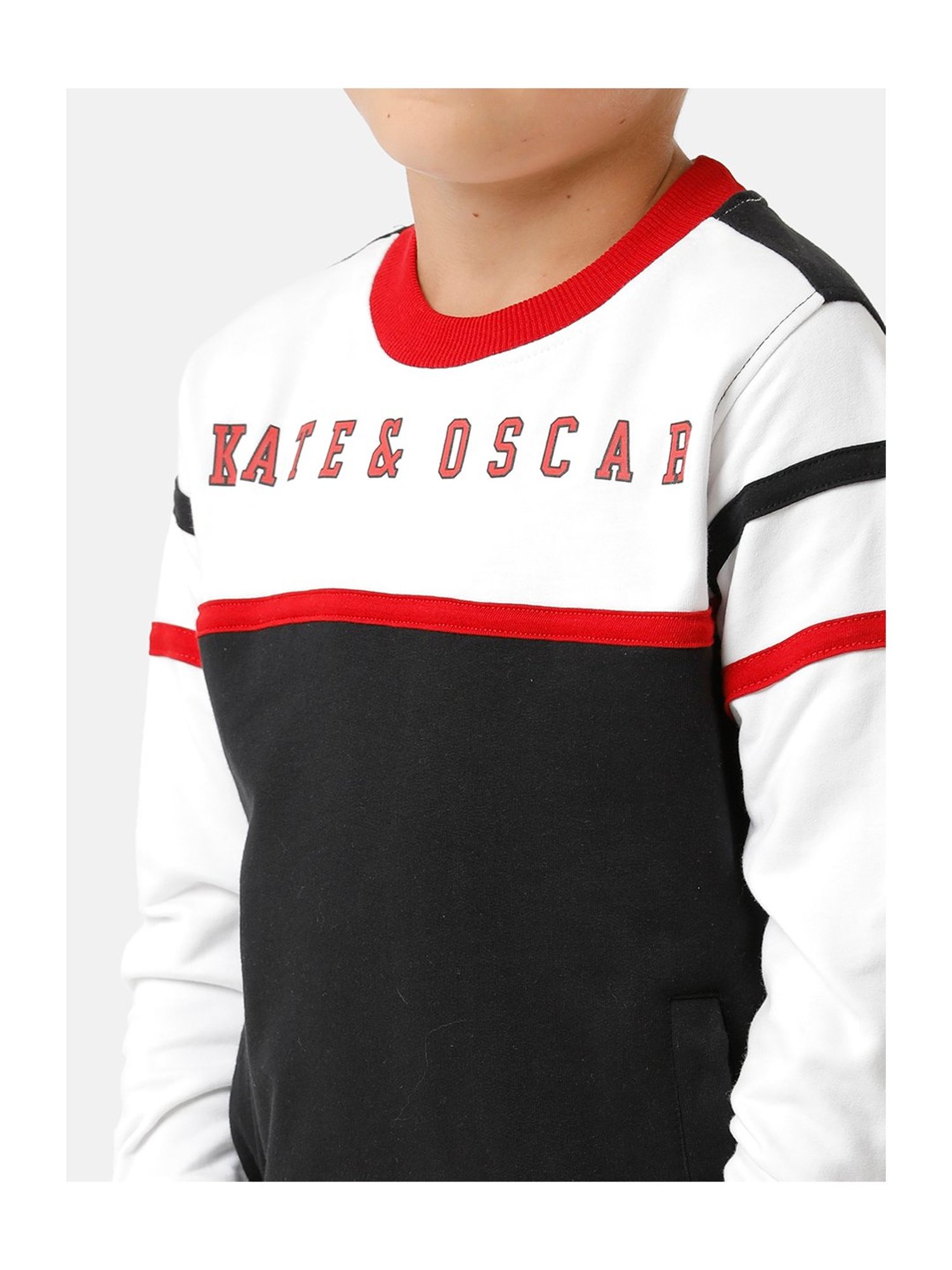 Kate & Oscar Kids Black & White Printed Full Sleeves Sweatshirt