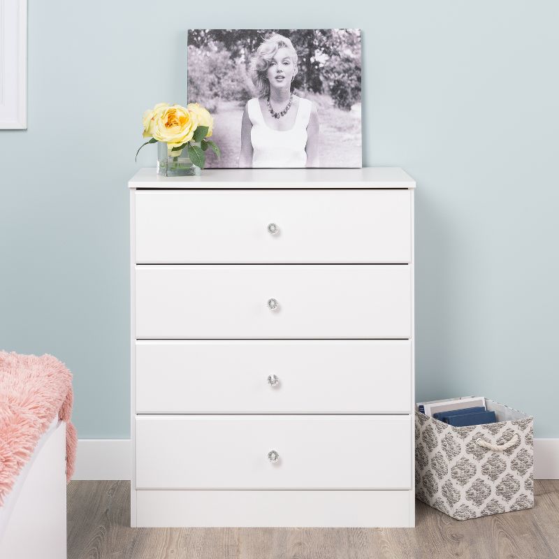 Astrid 4 Drawer Dresser with Crystal Knobs White - Prepac