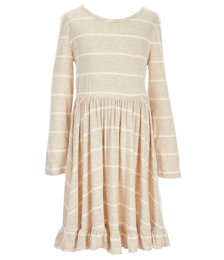 Zunie Big Girls 7-16 Long-Sleeve Striped Ruffle Hem Babydoll Dress