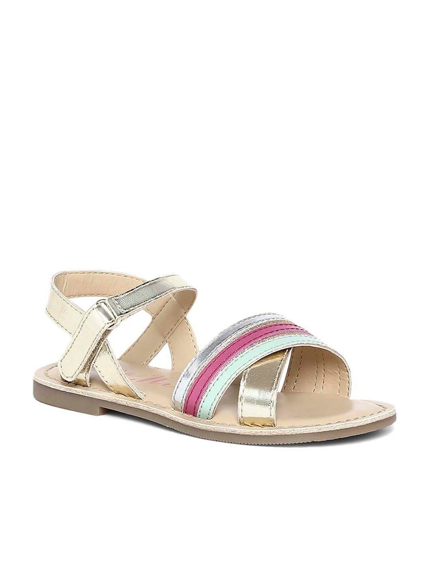 Aria Nica Kid's Rainbow Gold & Purple Cross Strap Sandals