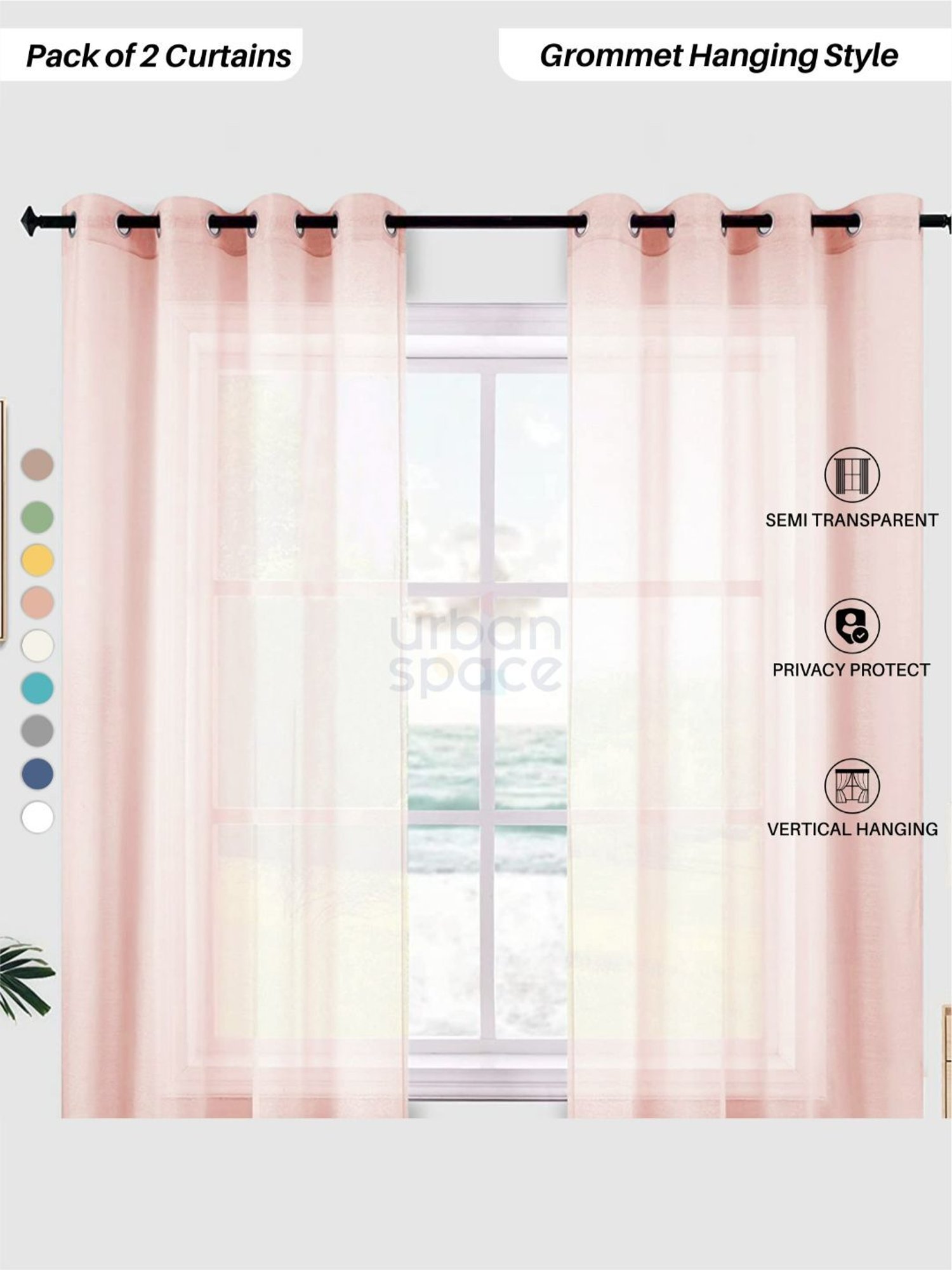 Urban Space Textured Pink Polyester 5 ft Sheer Window Curtains - Set of 2