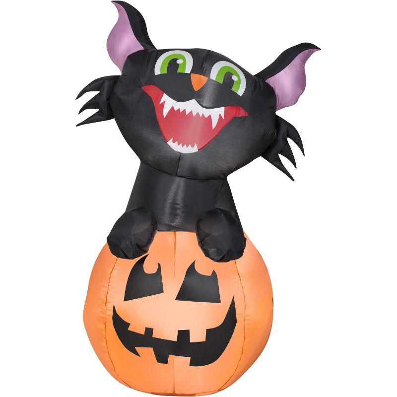 Gemmy Airblown Pumpkin Cat, 3.5 ft Tall, Multicolored