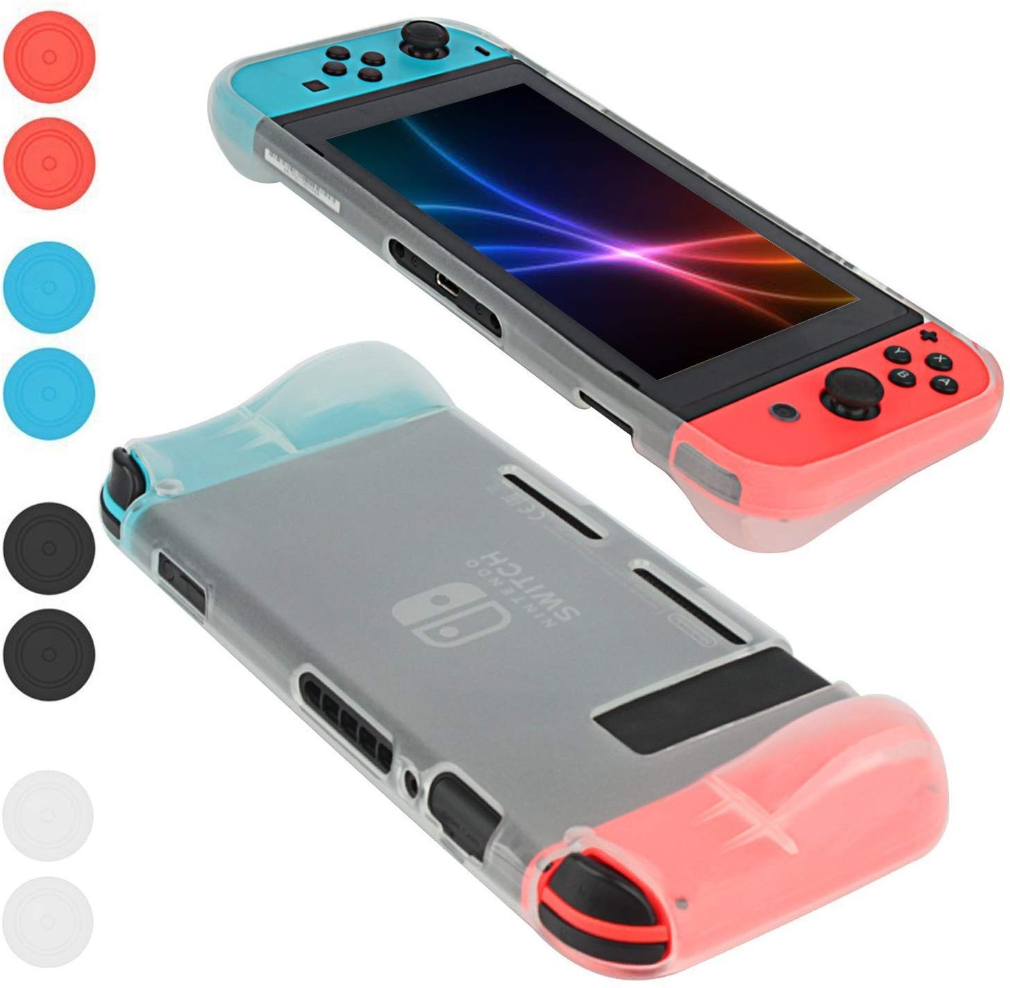 Protective Case Cover for Nintendo Switch Comfortable Soft TPU Grip Case and Ergonomic Anti-Scratch Shock-Absorption Cover for Nintendo Switch 2017 with 8 Thumb Grips Caps