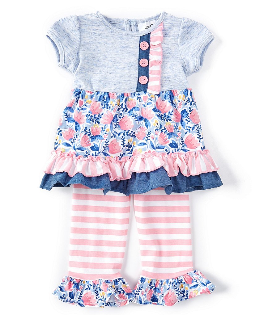 Counting Daisies Baby Girls 3-24 Months Solid/Floral Mixed-Media Dress & Striped Legging Set