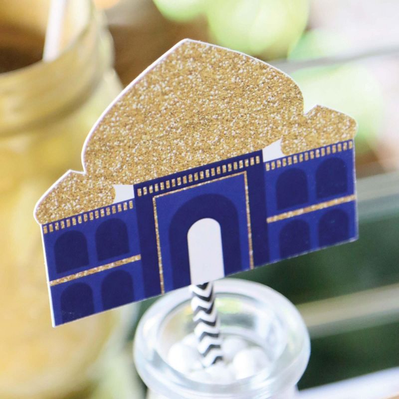 Big Dot of Happiness Ramadan - Paper Straw Decor - Eid Mubarak Striped Decorative Straws - Set of 24