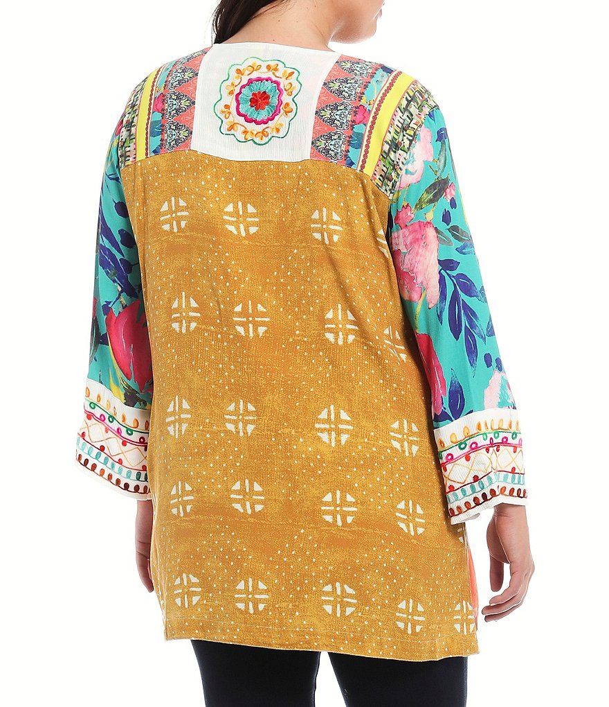 Ali Miles Plus Size Mixed Animal Print Open-Front Drop Needle Onion Skin Jacket