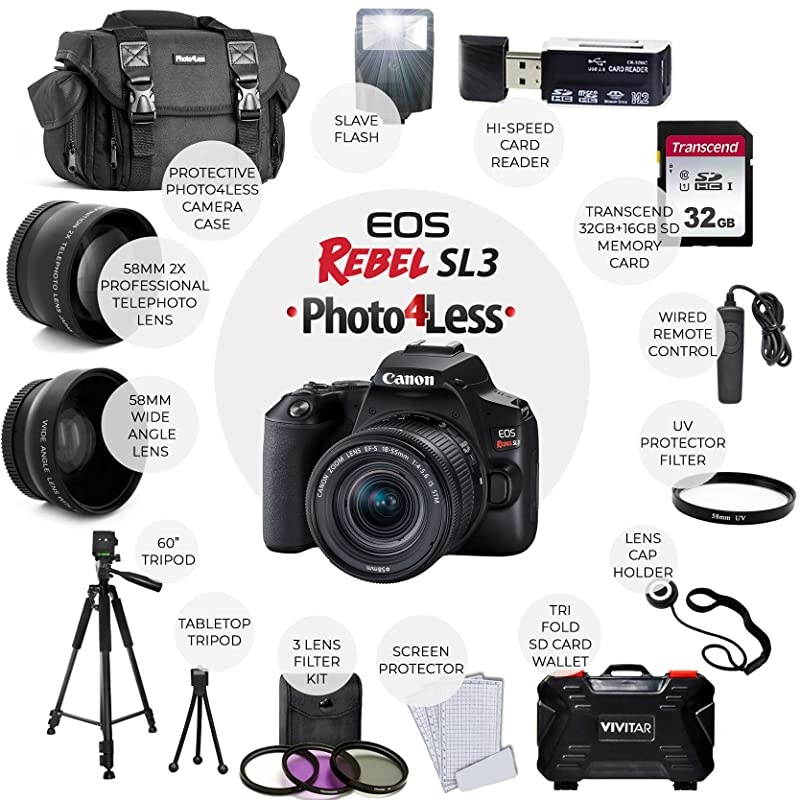 EOS Rebel T6 Digital SLR Camera with 18-55mm EF-S f/3.5-5.6 is II Lens + 58mm Wide Angle Lens + 2X Telephoto Lens + Flash + 48GB SD Memory Card + UV Filter Kit + Tripod + Full Accessory Bundle