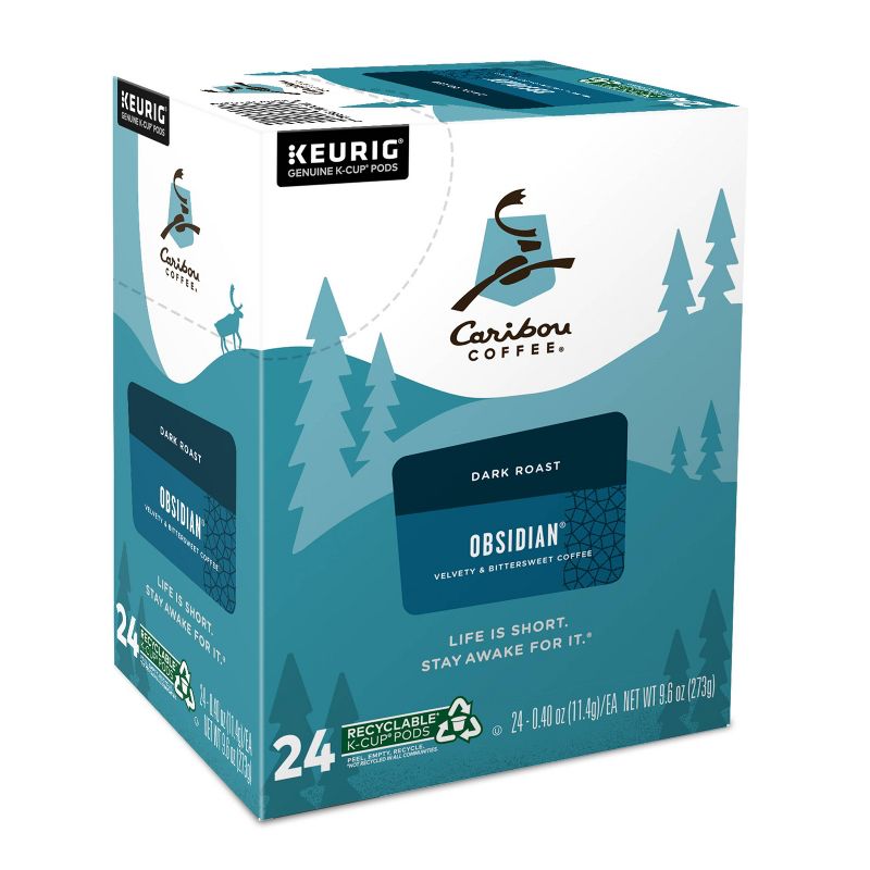 Caribou Coffee Obsidian Dark Keurig K-Cup Coffee Pods - Dark Roast - 24ct