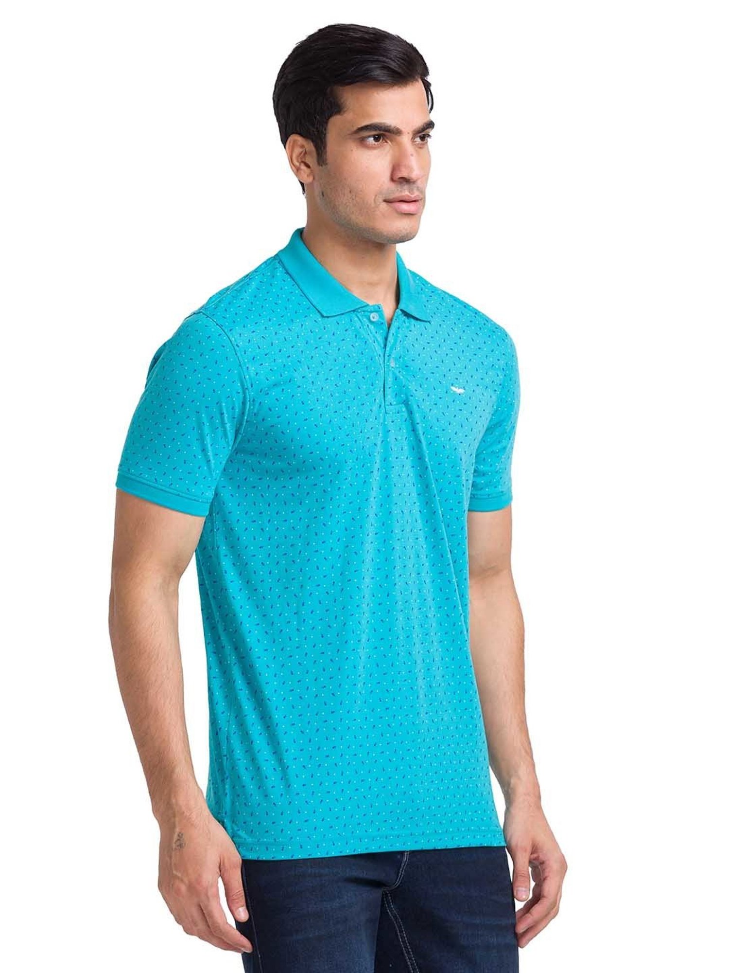 Park Avenue Petrol Blue Slim Fit Polo Printed T-Shirt