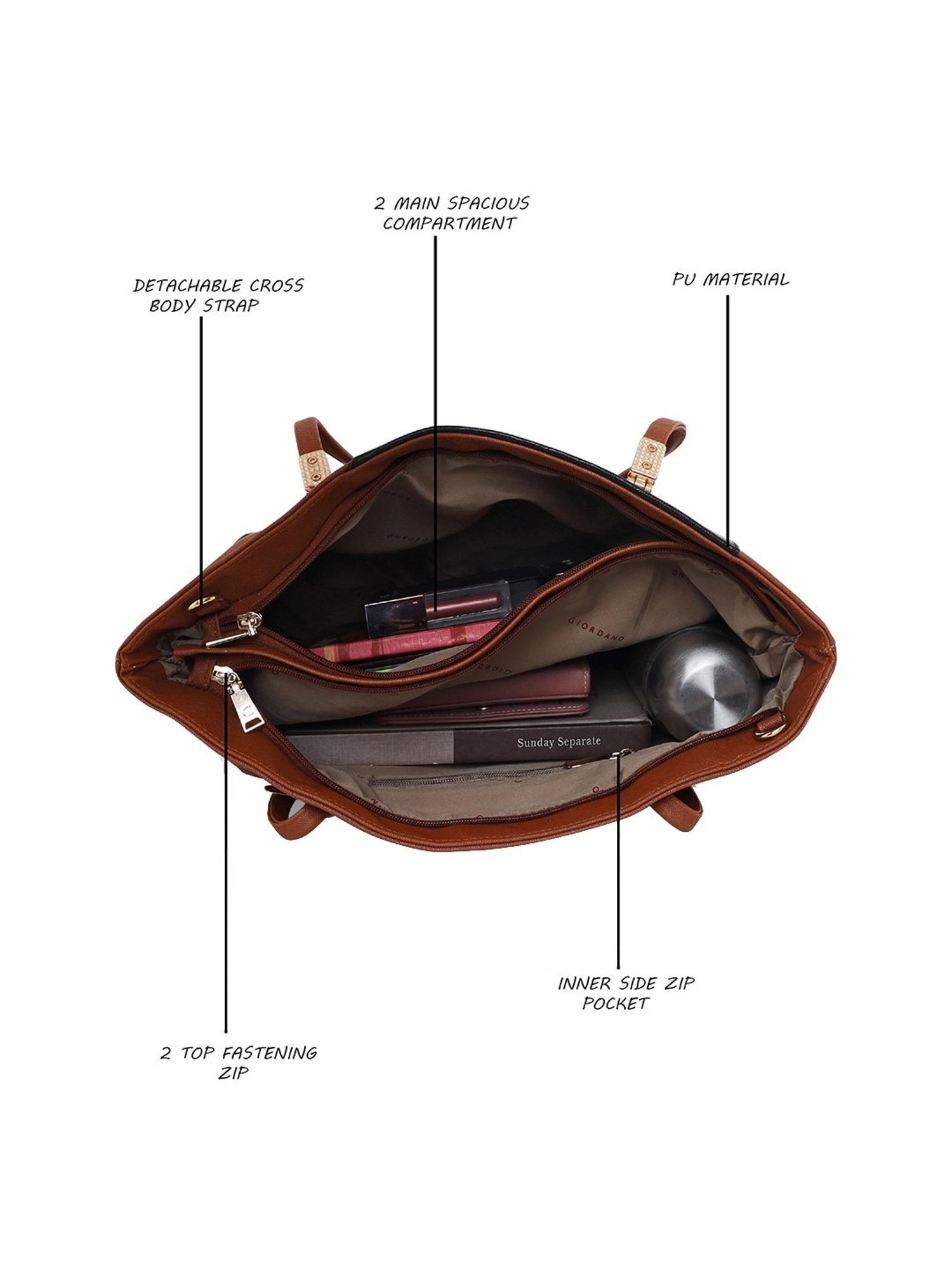 Giordano Brown & Black Color Block Large Shoulder Handbag