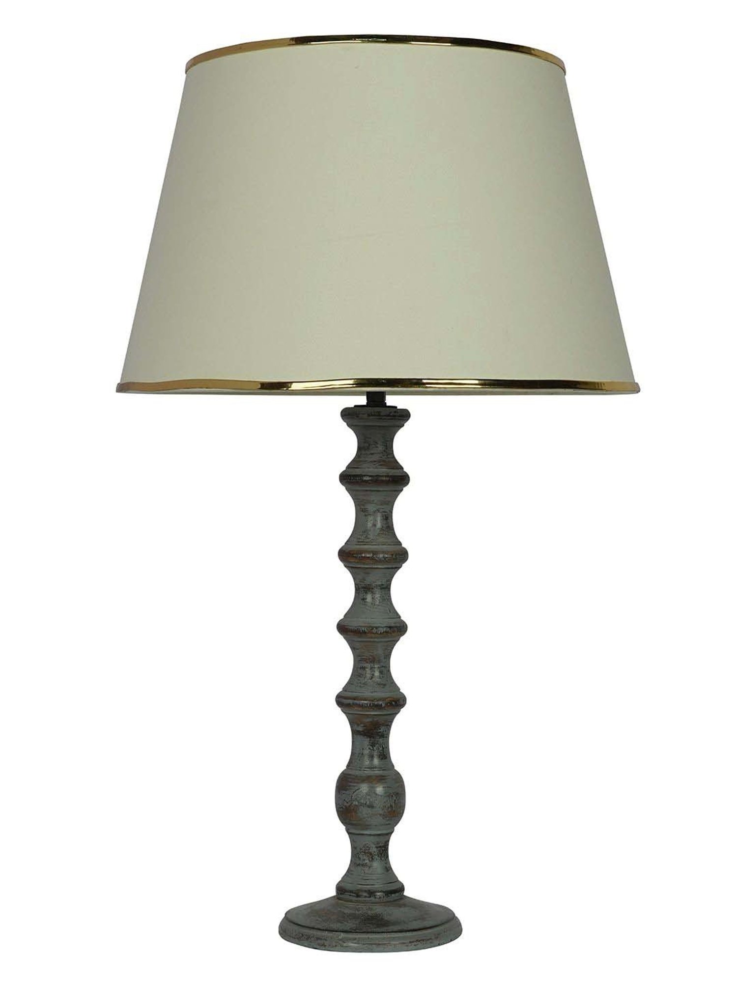 FOS LIGHTING Cream & Grey Wood Table Lamp With Tapered Fabric Shade
